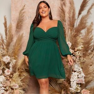 SHEIN Privé Plus Lantern Sleeve Overlap Collar Dress